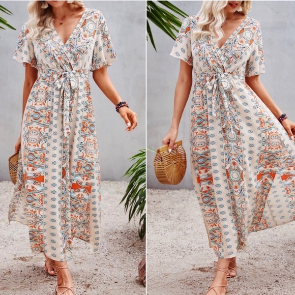 Boho floral print butterfly sleeve maxi dress - Picture 6 of 10